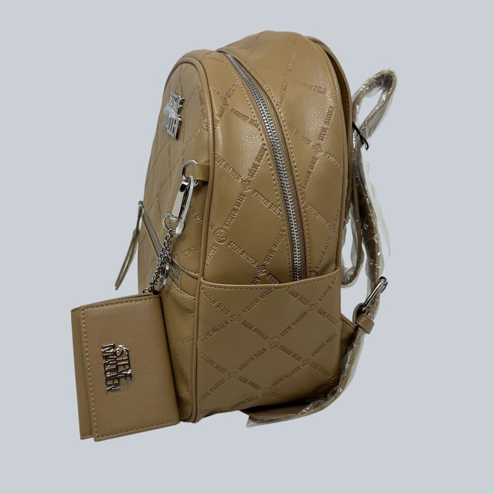 Steve Madden Tan Quilted Mini Backpack With Card Holder & Adjustable Straps - Picture 5 of 11